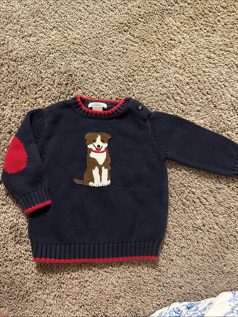 Janie & Jack Navy Knit Sweater with Dog Motif and Red Accents